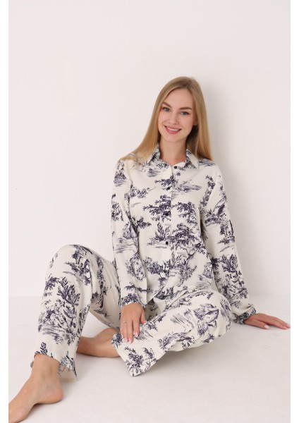 Kadın Uzun Kollu Önden Düğmeli Pijama Takım 68266