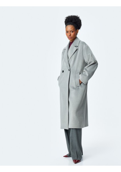 Cepli Düğmeli Kruvaze Uzun Oversize Kaban