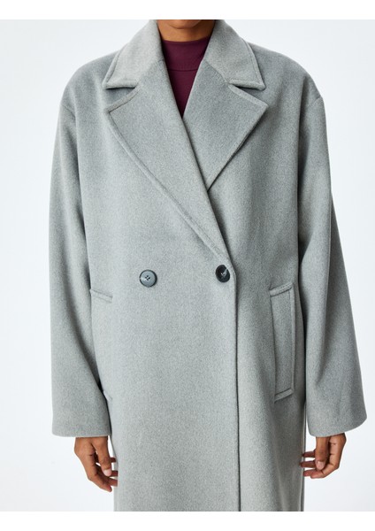 Cepli Düğmeli Kruvaze Uzun Oversize Kaban