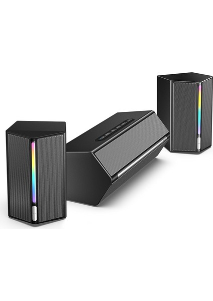Ampligame A22 Rgb Gaming Hoparlör - Subwoofer'lı Pc Ses Sistemi - 3.5mm Aux Girişli - Masaüstü ve Tv Uyumlu