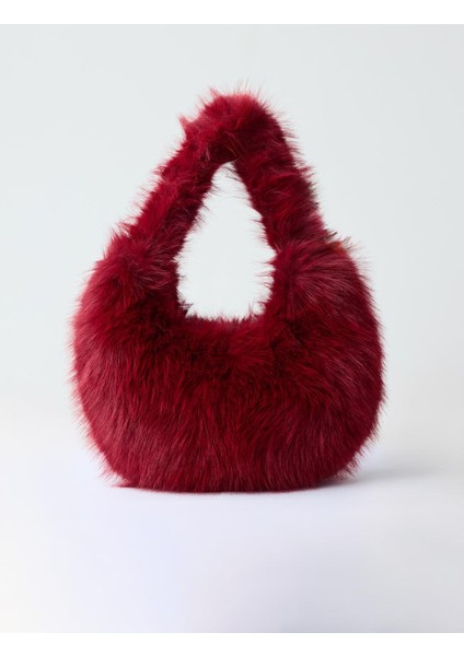 Bordo Peluş Omuz Çantası