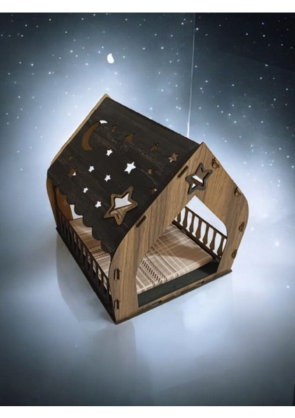 Isme Özel Ahşap Dekoratif Kedi Köpek Tavşan Evi Minder ve Tasma Hediyeli Kulübesi Oyun Ev