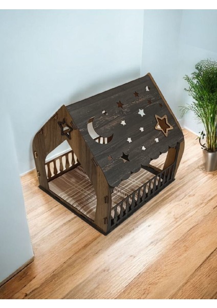 Isme Özel Ahşap Dekoratif Kedi Köpek Tavşan Evi Minder ve Tasma Hediyeli Kulübesi Oyun Ev fiyatları