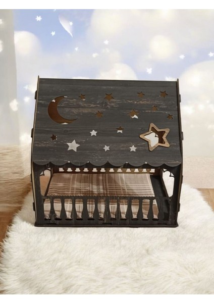 Isme Özel Ahşap Dekoratif Kedi Köpek Tavşan Evi Minder ve Tasma Hediyeli Kulübesi Oyun Ev modelleri