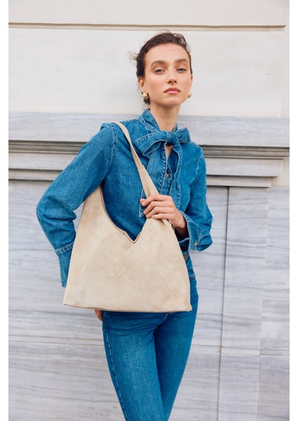 Suvea Bej Süet Deri Omuz Çantası indirimleri