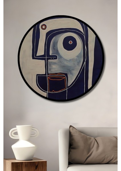 Dekoratif Ahşap Yuvarlak Çerçeve Görünümlü Tablo Mavi Yüz