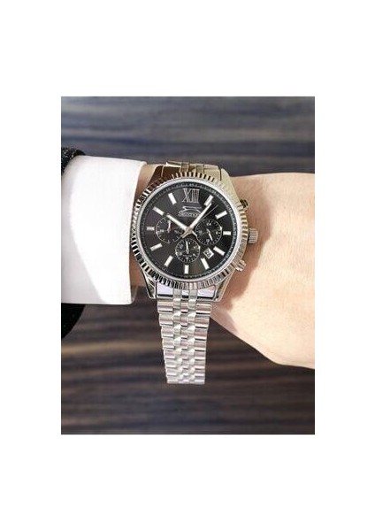 SL.09.1946.2.02 Erkek Kol Saati Siyah Kadranlı Çelik Kasa 3 ATM Suya Dayanıklı