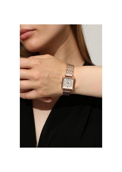 Minimal Kare Kadın Saati Rose Gold Metal Kordon 3 ATM Suya Dayanıklı Beyaz Kadran