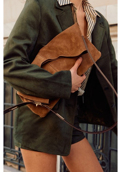 Suvea Taba Süet Deri Omuz Çantası