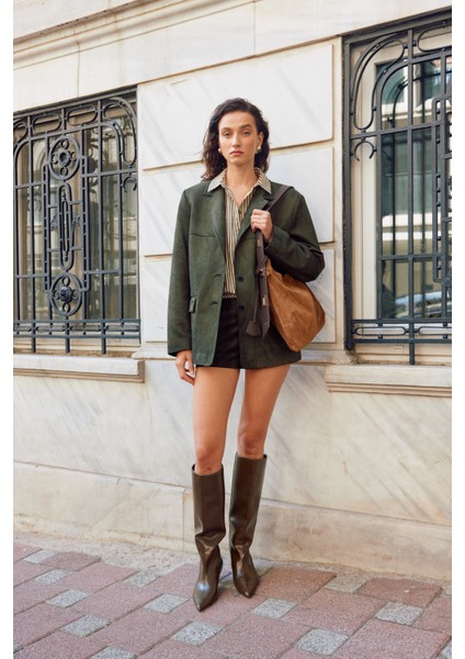 Suvea Taba Süet Deri Omuz Çantası