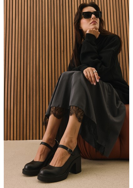 , Kadın Hakiki Deri Ayakkabı 1531050Z25101802Y Siyah