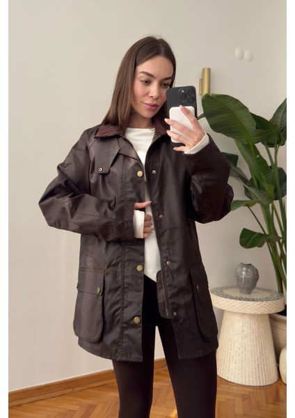 Kadife Yaka Cep Detaylı Orj Ceket- Kahverengi