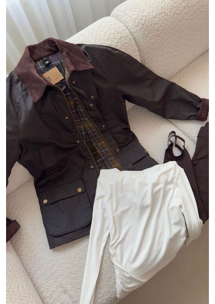 Kadife Yaka Cep Detaylı Orj Ceket- Kahverengi