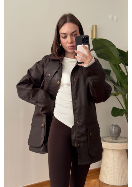 Kadife Yaka Cep Detaylı Orj Ceket- Kahverengi