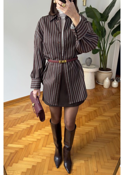 Cep Detay Oversize Yeni Sezon Gömlek- Kahverengi