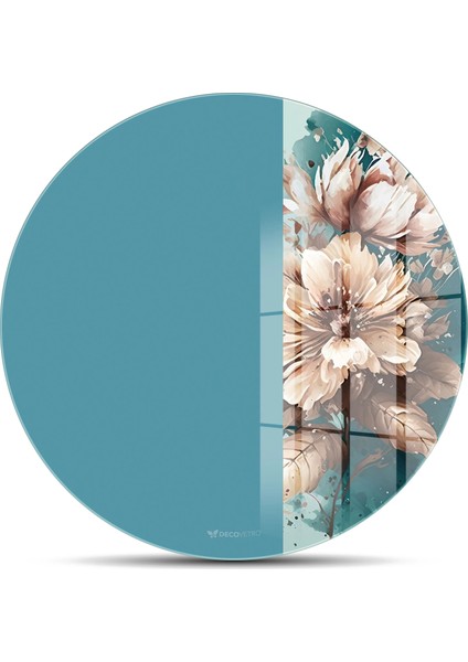 Cam Kesme Tahtası ve Sunumluk Yuvarlak Vintage Mavi Beyaz Çiçekler 30X30 cm fiyatları