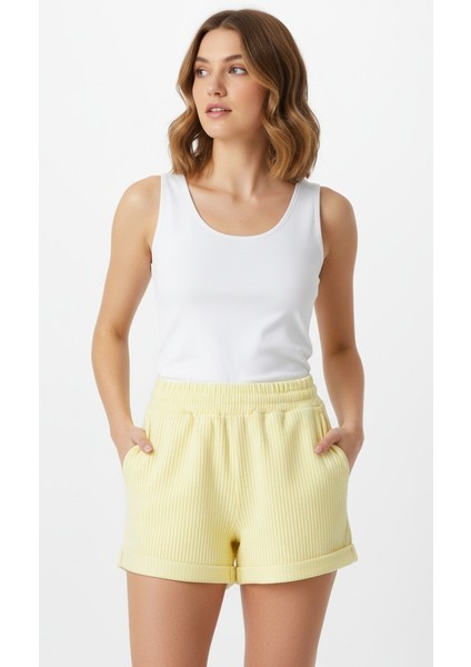 Kadın Çizgili Ev Şortu Mavi