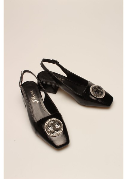 Idil Siyah Kırışık Rugan Taşlı Kadın Topuklu fiyatları