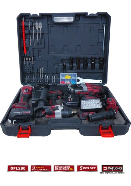 15 Pilli 5'li Çantalı Set 1300NM Torklu+Devirli Taşlama+Matkap+Kırıcı Delici+Fener DFL-280 indirimleri