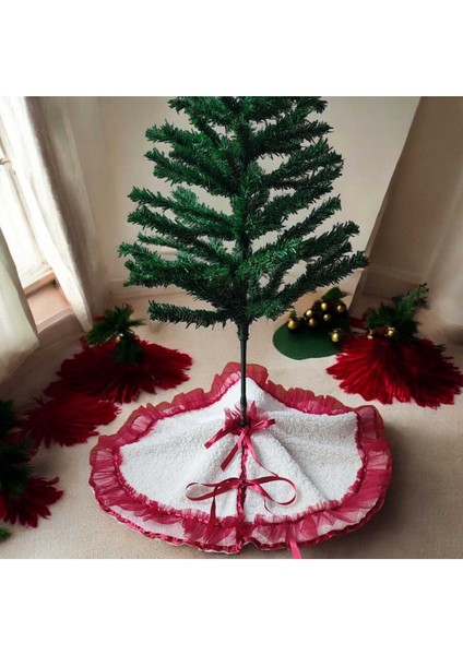 Yılbaşı Çam Ağacı Altı Örtüsü, Çam Ağacı Ayak Halısı Örtüsü, Kırık Beyaz Renk, Peluş, 55 cm