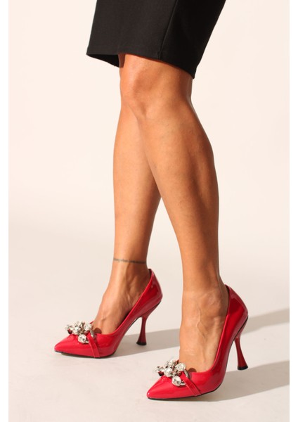 Idil Kırmızı Kırışık Rugan Kadın Topuklu