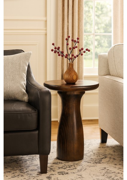 Ceviz Renk Masif Ahşap Yan Sehpa – Modern ve Zarif Mantar Sehpa modelleri