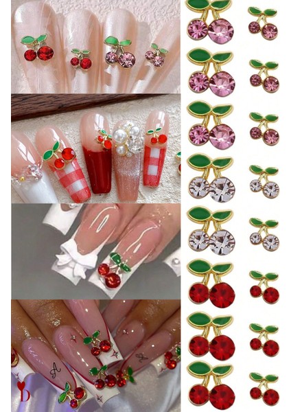 Tırnak Charm Kiraz Metal 9 Adet / Tırnak Süsleme - Tırnak Dizayn