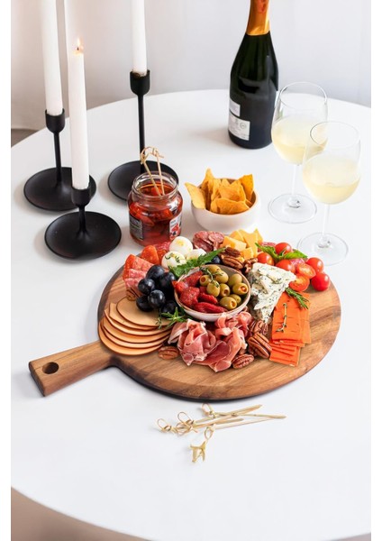 Akasya Saplı Yuvarlak Sunum ve Kesme Tahtası - Akasya Peynir Sunum Tahtası 40 * 31 * 1.5cm