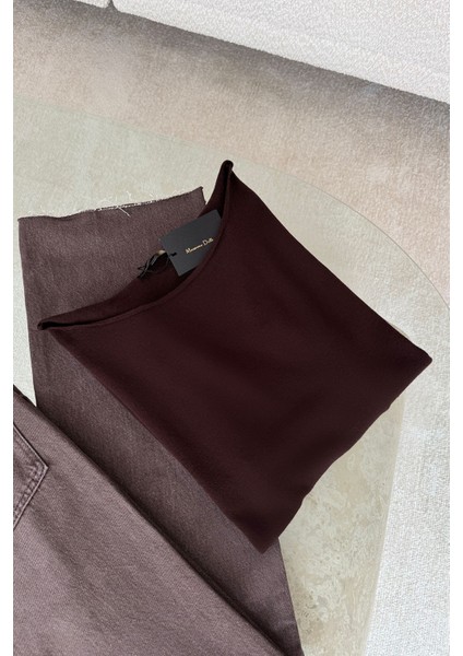 Marka Model Kayık Yaka Triko Bluz- Kahverengi