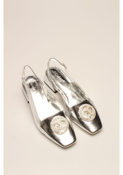 Idil Gümüş Kırışık Rugan Taşlı Kadın Topuklu