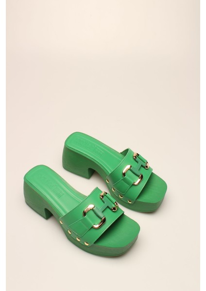 Idil Yeşil Cilt Tokalı Kadın Takunya