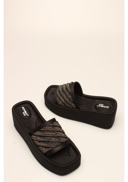 Idil Siyah Saten Taşlı Kadın Terlik modelleri