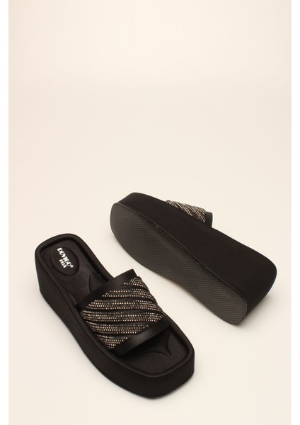 Idil Siyah Saten Taşlı Kadın Terlik fırsatları