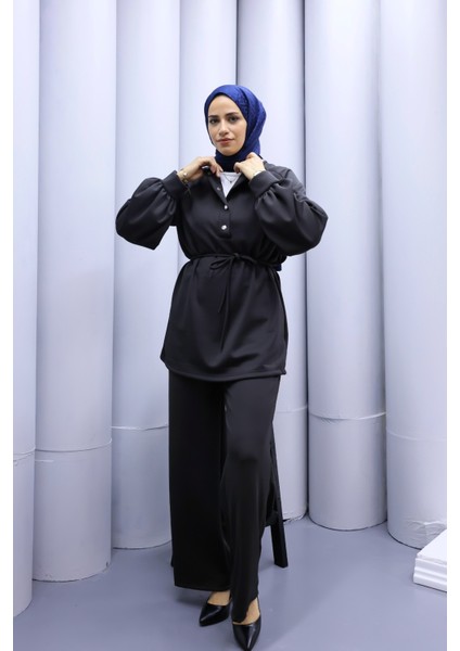 Bordo Scuba Kumaş Tesettür Alt Üst Takım – Yüksek Bel Çift Cepli Pantolon & Çıtçıt Yaka Üst fırsatları