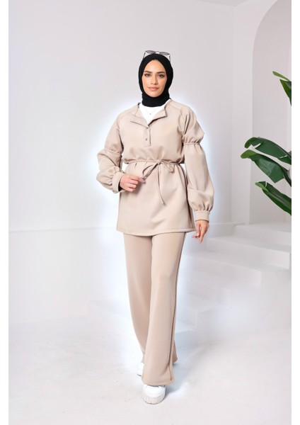 Bordo Scuba Kumaş Tesettür Alt Üst Takım – Yüksek Bel Çift Cepli Pantolon & Çıtçıt Yaka Üst fiyatları