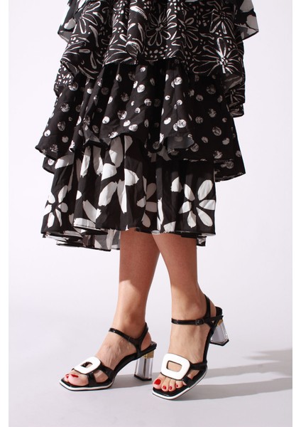 Idil Siyah Beyaz Rugan Kadın Topuklu