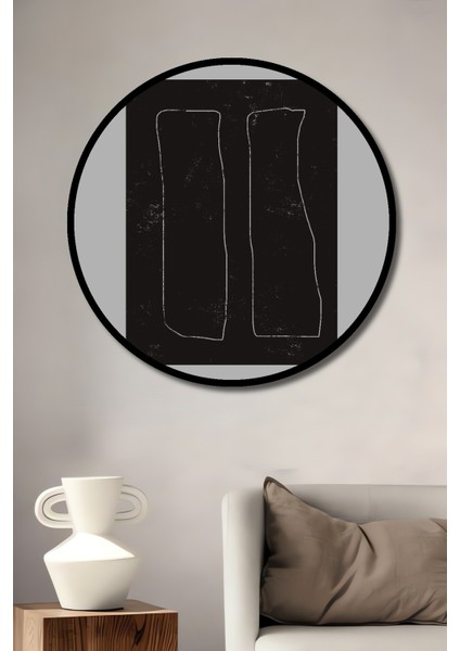 Dekoratif Ahşap Yuvarlak Çerçeve Görünümlü Tablo Minimalist Çizgiler