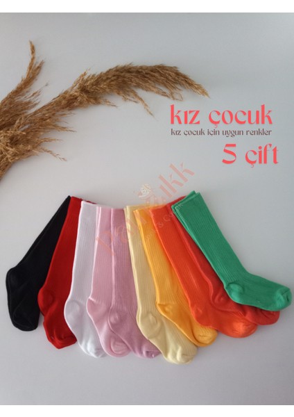 5 Çift Çocuk Dizaltı Çorap Pamuklu