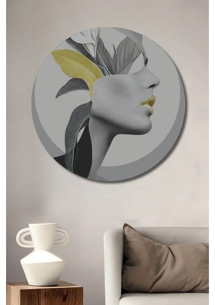 Dekoratif Ahşap Yuvarlak Tablo Doğa ve Kadın