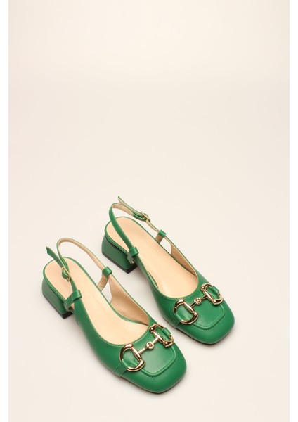 Idil Yeşil Cilt Tokalı Kadın Topuklu