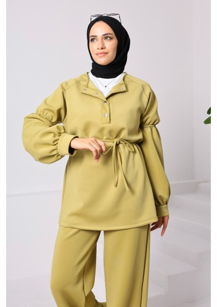 Bordo Scuba Kumaş Tesettür Alt Üst Takım – Yüksek Bel Çift Cepli Pantolon & Çıtçıt Yaka Üst fırsatları