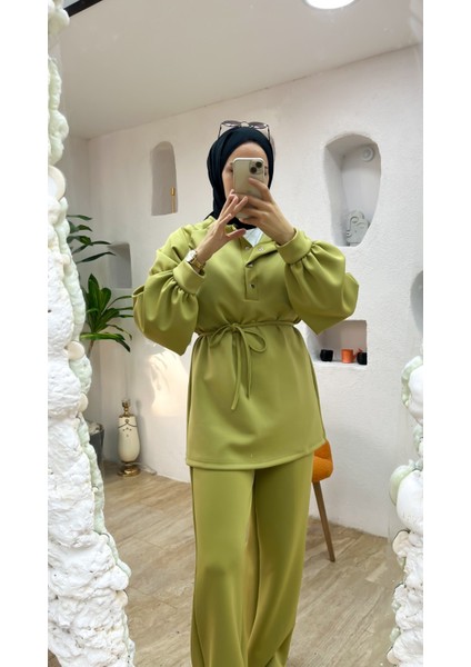 Bordo Scuba Kumaş Tesettür Alt Üst Takım – Yüksek Bel Çift Cepli Pantolon & Çıtçıt Yaka Üst indirimleri