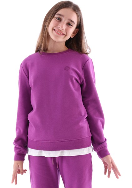 Yumuşacık Bambu Kumaş Şardonlu Mor Kışlık Kız Çocuk Sweatshirt