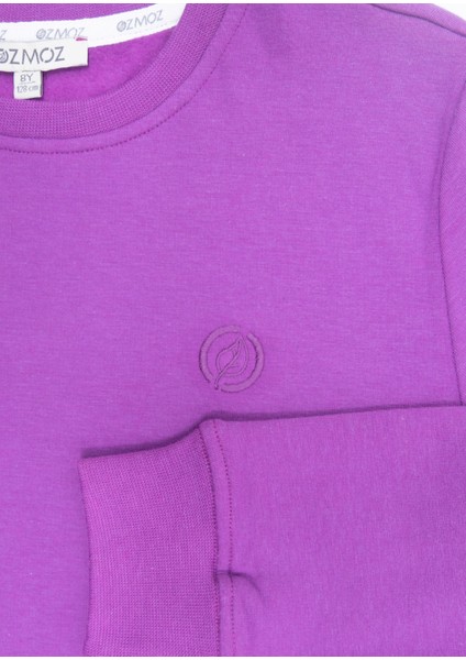 Yumuşacık Bambu Kumaş Şardonlu Mor Kışlık Kız Çocuk Sweatshirt modelleri