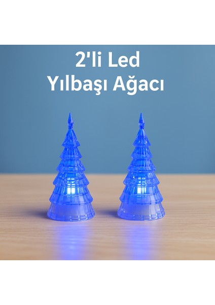 2’li Renk Değiştiren LED Işıklı Yılbaşı Ağacı Seti – Pilli, Piller Hediye, Dekoratif Noel Süsü