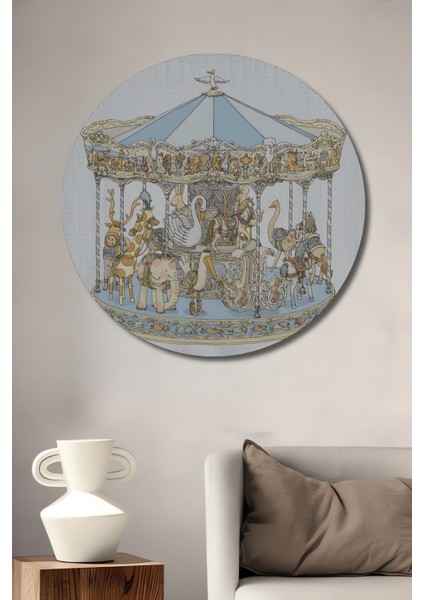 Dekoratif Ahşap Yuvarlak Tablo Dönme Dolap Hayvanlar Alemi