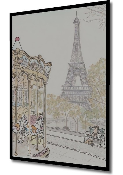 Dekoratif Ahşap Dikdörtgen Tablo Dönme Dolap ve Eyfel Kulesi Çerçeve Görünümlü fiyatları