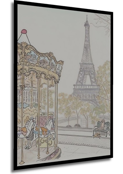 Dekoratif Ahşap Dikdörtgen Tablo Dönme Dolap ve Eyfel Kulesi Çerçeve Görünümlü modelleri