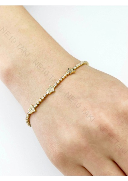 Zirkon Taşlı, Su Yolu, Yıldızlı, Paslanmaz Çelik Bileklik 460, Altın Renk indirimleri