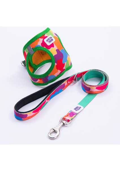 Rainbow Crew Göğüs Tasması ve Sevk Kayışı Tasma Seti Renkli Kedi Köpek Göğüs Tasması Seti